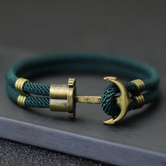 Vintage Anker El Dorado Piratenarmband – Herrenarmband aus Bronze im Punk-Stil mit Überlebensseil