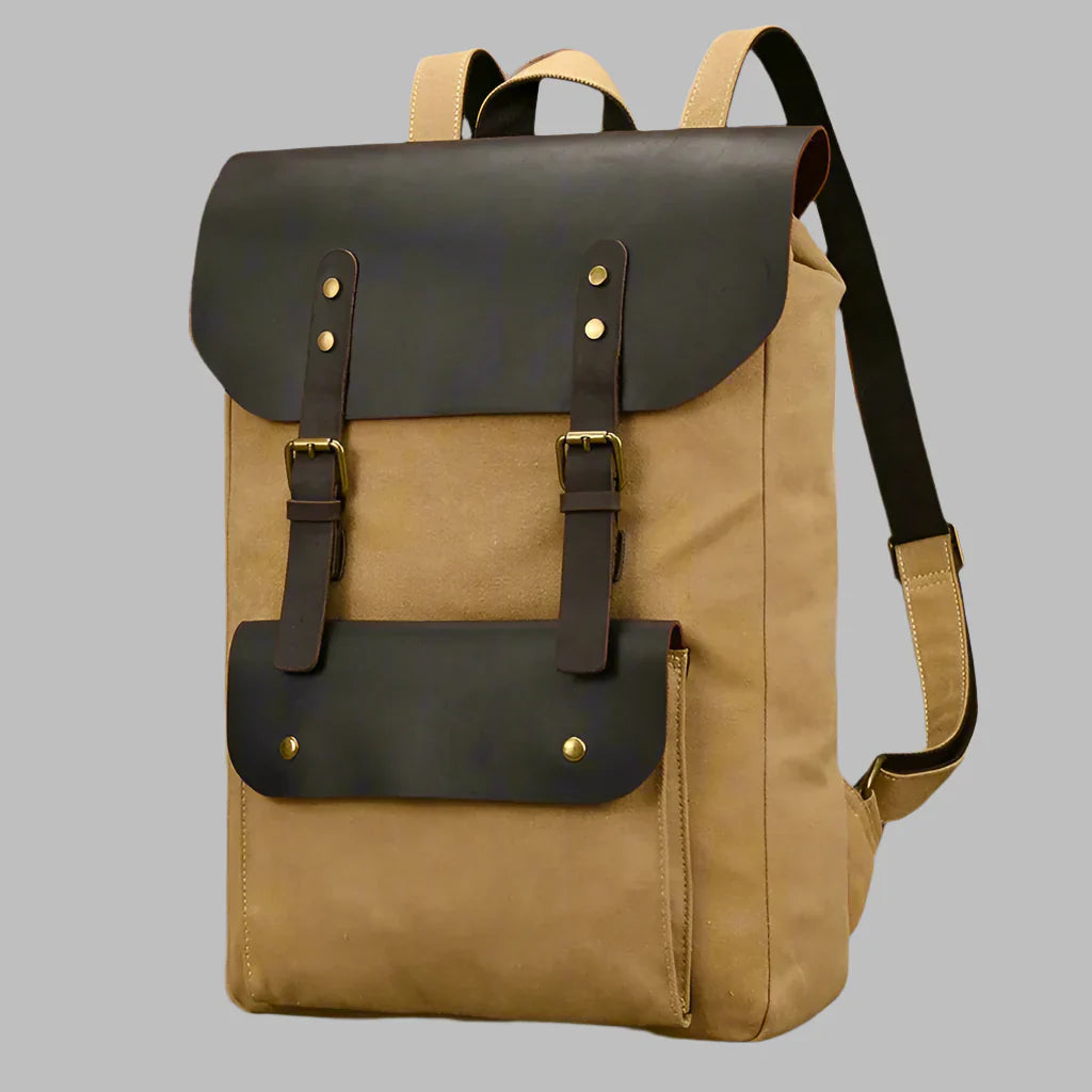 Echter Leder- und Canvas-Rucksack | Vintage College Laptop-Rucksack