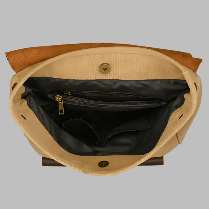 Echter Leder- und Canvas-Rucksack | Vintage College Laptop-Rucksack