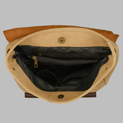 Echter Leder- und Canvas-Rucksack | Vintage College Laptop-Rucksack