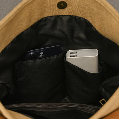 Echter Leder- und Canvas-Rucksack | Vintage College Laptop-Rucksack