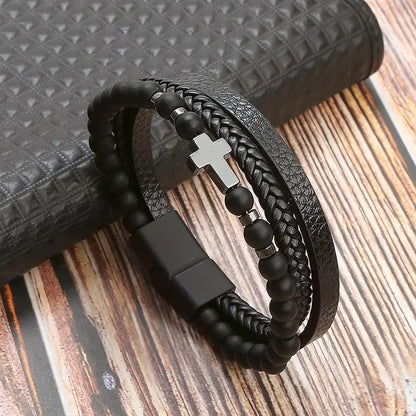 Gramado Klassisches Geflochtenes Lederarmband – Mehrlagiges Modeaccessoire für Herren