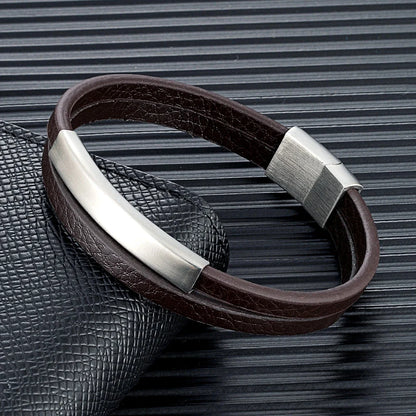 NoirBound Leather Bracelet – Double Strand Handmade Design with Matte Black Stainless Steel Clasp, Sleek and Minimalist Style for Men