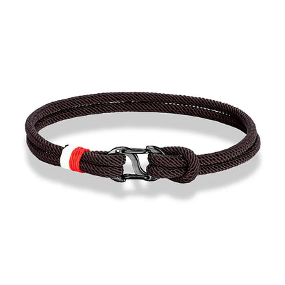 Aegir Nautical Rope Bracelet – Double Strand Surfer Style with Black Stainless Steel Carabiner Clasp, Sleek and Durable Design for Men