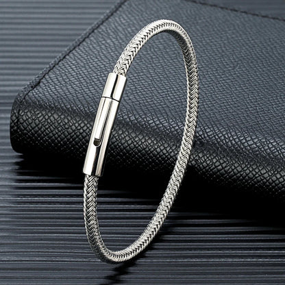 IronCore Wire Cuff Bracelet – Punk-Inspired Simple Style in Non-Fading Stainless Steel Cable, Classic and Durable Design for Men