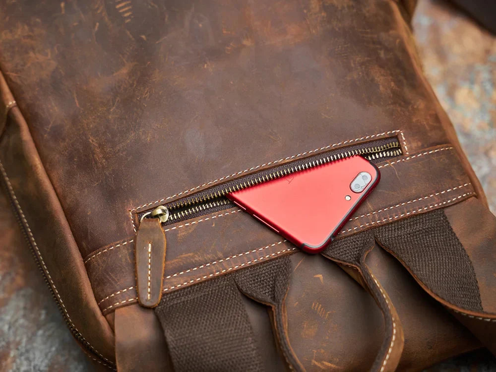 Robuster Echtleder-Reiserucksack | Brauner großer Tagesrucksack