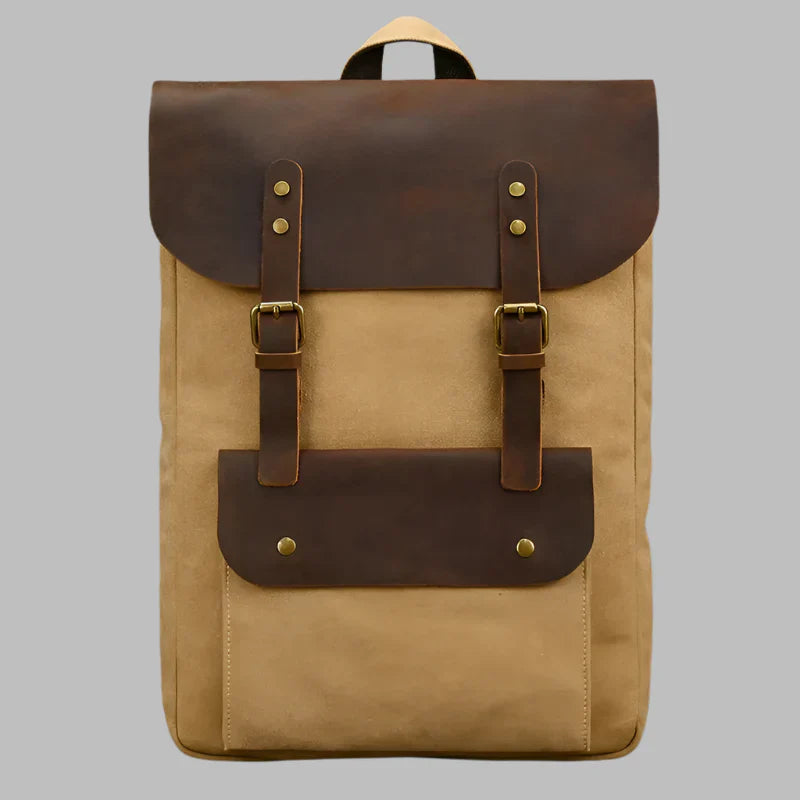 Echter Leder- und Canvas-Rucksack | Vintage College Laptop-Rucksack