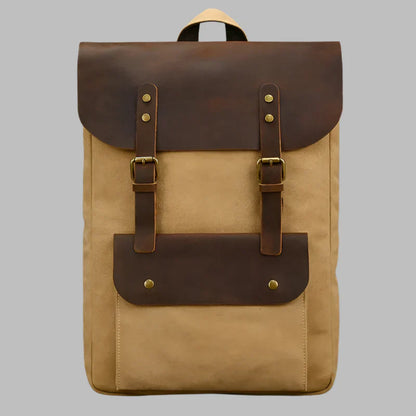 Echter Leder- und Canvas-Rucksack | Vintage College Laptop-Rucksack