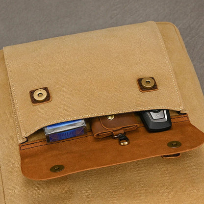 Echter Leder- und Canvas-Rucksack | Vintage College Laptop-Rucksack