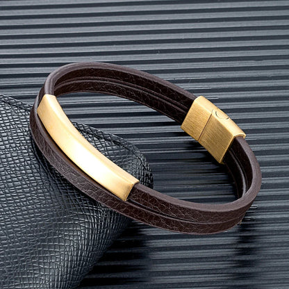 NoirBound Leather Bracelet – Double Strand Handmade Design with Matte Black Stainless Steel Clasp, Sleek and Minimalist Style for Men