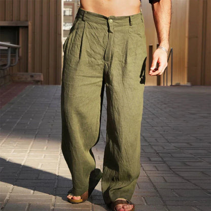 LEINEN-HOSE MIT WEITEM BEIN