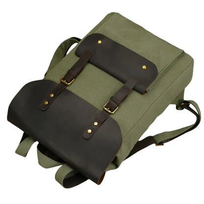 Echter Leder- und Canvas-Rucksack | Vintage College Laptop-Rucksack