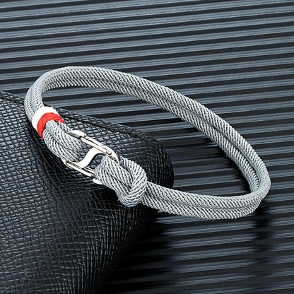 Mariner Braided Rope Bracelet – Navy Blue Survival Style with Stainless Steel Double Push Carabiner Clasp, Durable Design for Men