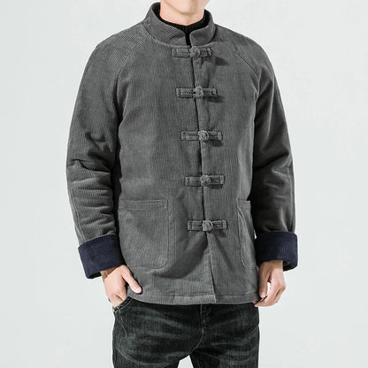 Herren-Cordjacke mit Knebelverschlüssen und gestepptem Innenfutter