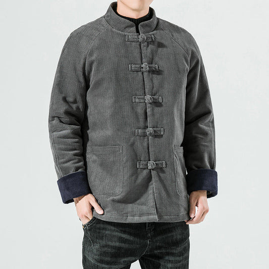 Herren-Cordjacke mit Knebelverschlüssen und gestepptem Innenfutter