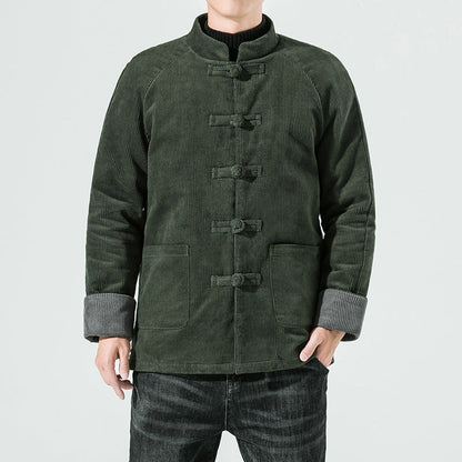 Herren-Cordjacke mit Knebelverschlüssen und gestepptem Innenfutter