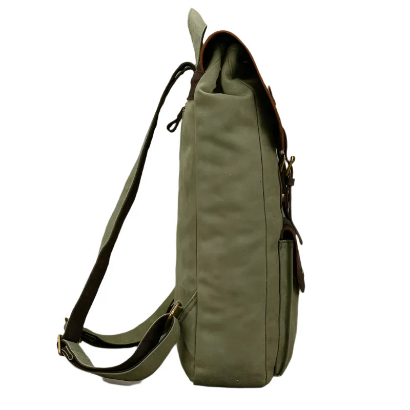 Echter Leder- und Canvas-Rucksack | Vintage College Laptop-Rucksack