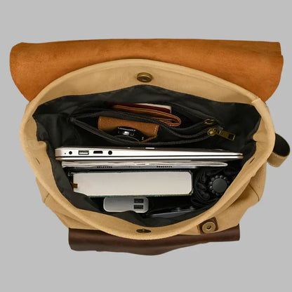 Echter Leder- und Canvas-Rucksack | Vintage College Laptop-Rucksack