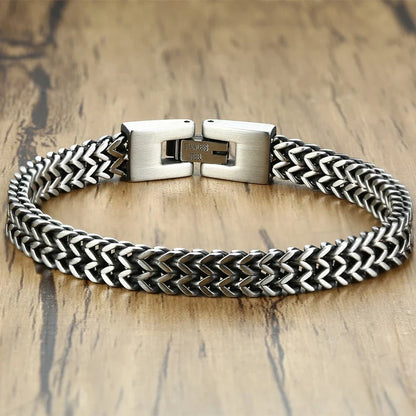 Titan Locomotive Chain Bracelet – Double Link Stainless Steel Design with Polished Finish, Punk Biker Style for Men