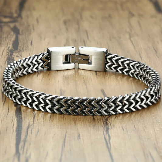Titan Locomotive Chain Bracelet – Double Link Stainless Steel Design with Polished Finish, Punk Biker Style for Men