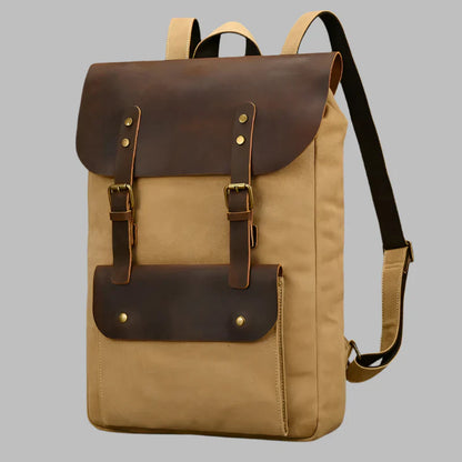 Echter Leder- und Canvas-Rucksack | Vintage College Laptop-Rucksack
