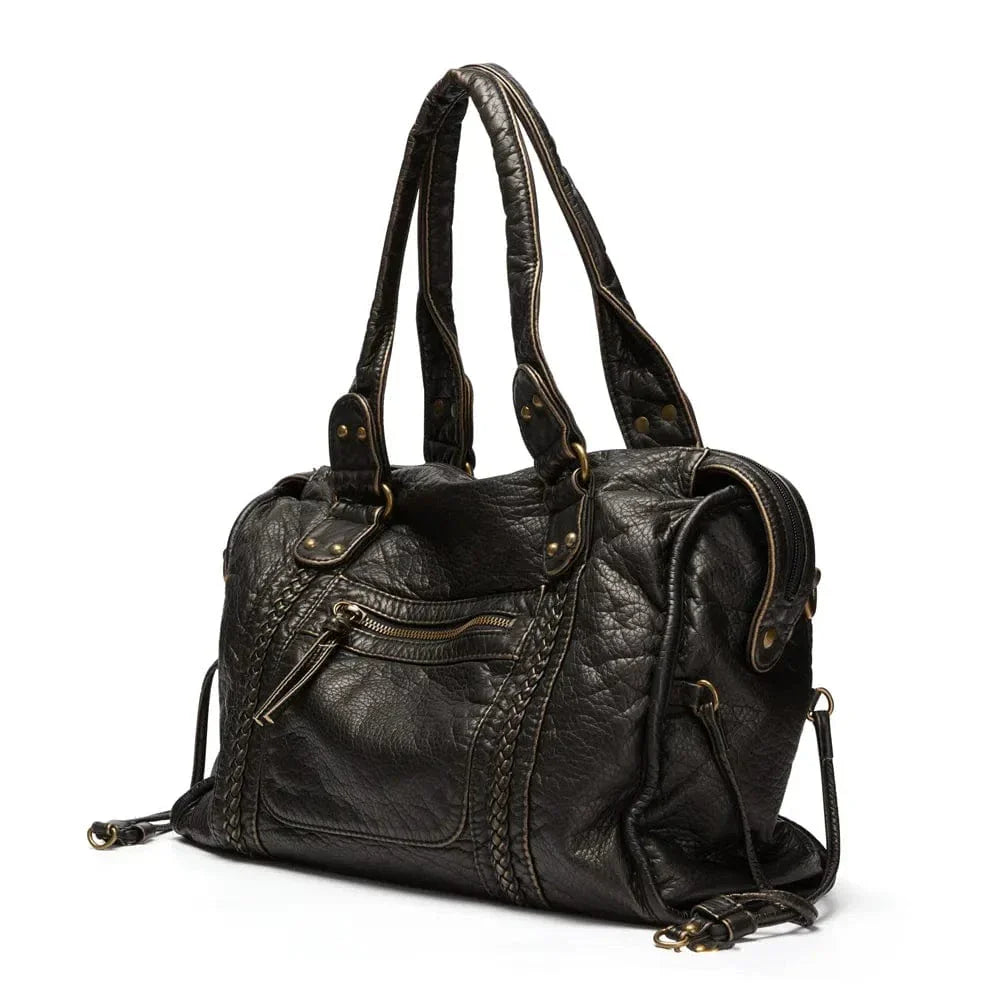 Elegante vintage schwarze Lederhandtasche