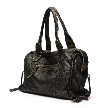 Elegante vintage schwarze Lederhandtasche