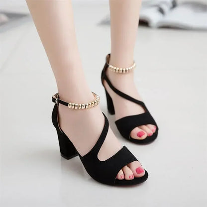 PETRA - Elegante Blockabsatz-Sandalen mit Goldakzent