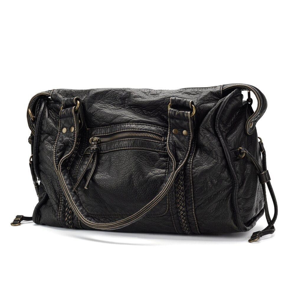 Elegante vintage schwarze Lederhandtasche