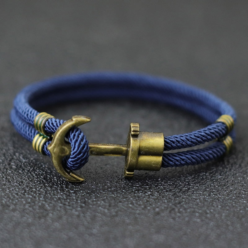 Vintage Anker El Dorado Piratenarmband – Herrenarmband aus Bronze im Punk-Stil mit Überlebensseil