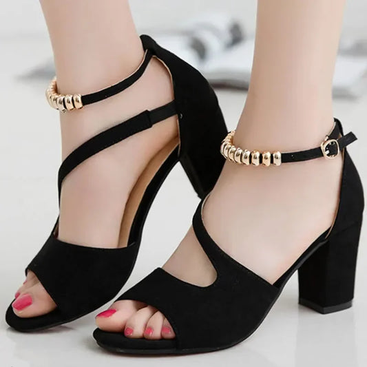 PETRA - Elegante Blockabsatz-Sandalen mit Goldakzent