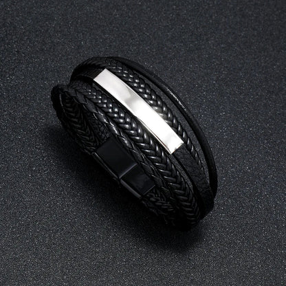 Nemausus Trendy Leather Bracelet for Men – Stainless Steel Multilayer Braided Rope