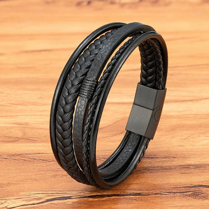 Casilinum Woven Leather Bracelet – Luxury Multilayer Magnetic Bangle for Men