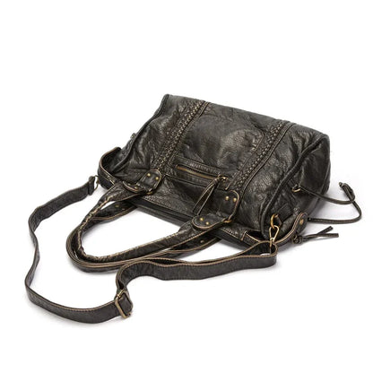 Elegante vintage schwarze Lederhandtasche