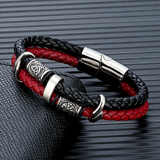 Ferentium Norse Compass Leather Bracelet – Viking Style Multilayer Braid for Men