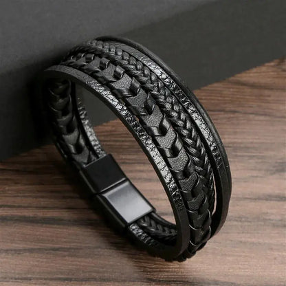 Gramado Klassisches Geflochtenes Lederarmband – Mehrlagiges Modeaccessoire für Herren
