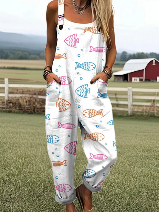 Damen Vintage Floral Weitbeiniger Jumpsuit - Komfort & Müheloser Stil