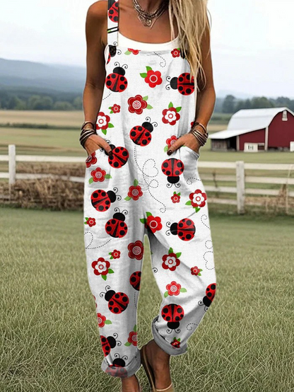 Damen Vintage Floral Jumpsuit - Bequemes Design mit weitem Bein