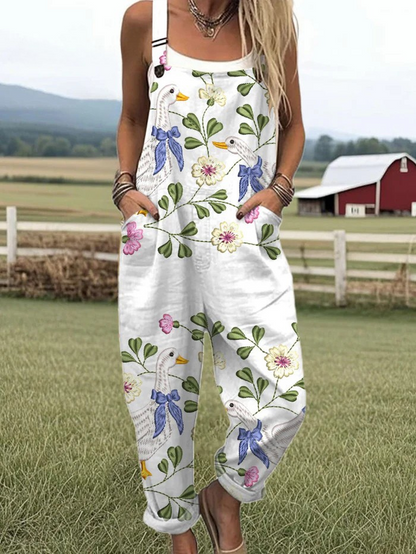 Vintage Floral Weitbeiniger Jumpsuit - Sanfter Komfort & Müheloser Stil