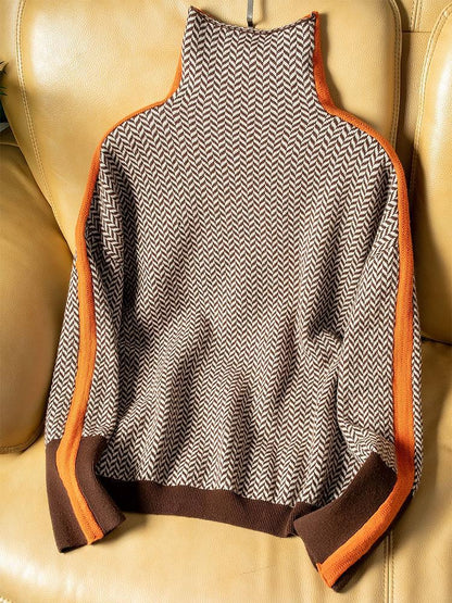 Malou™ – Auffälliger Gestreifter Rollkragenpullover