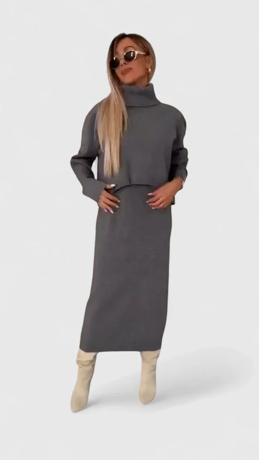 Chrystahl | Elegantes Kleid- und Rollkragenpullover-Set