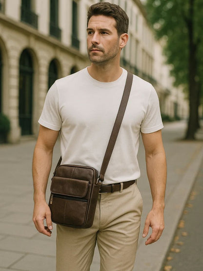 Essentielle Lederschultertasche - Kreuz & Krone