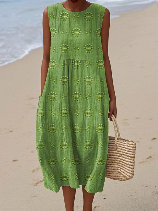 ARIANNA|SOMMERKLEID AUS BAUMWOLLE MIT BESTICKTER TASCHE
