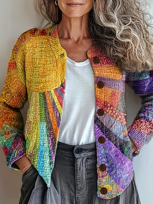 Lyra™ – Lebendiger 3D-Regenbogen-Cardigan mit Blumenmuster