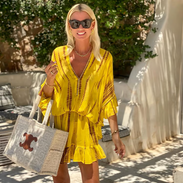 Adalyn - Schickes V-Ausschnitt Hochbund Mini-Kleid