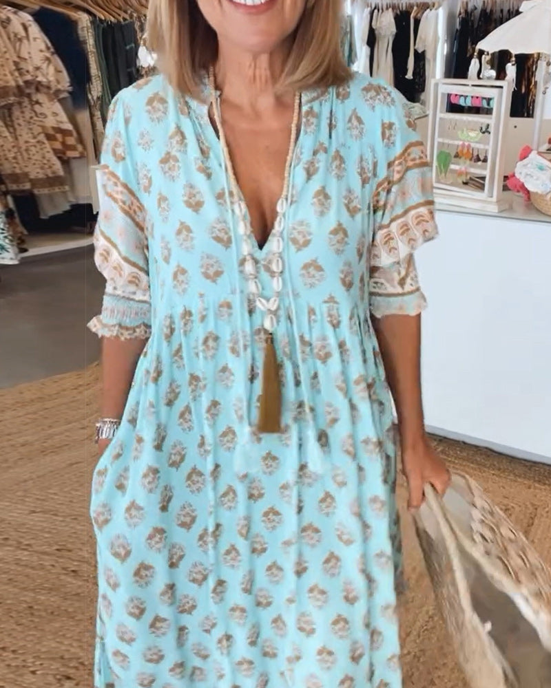 Jasmine - Lässiges Maxikleid mit langen Laternenärmeln im Boho-Stil