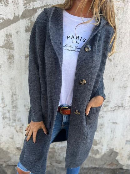Périne - Cardigan long en tricot avec capuche