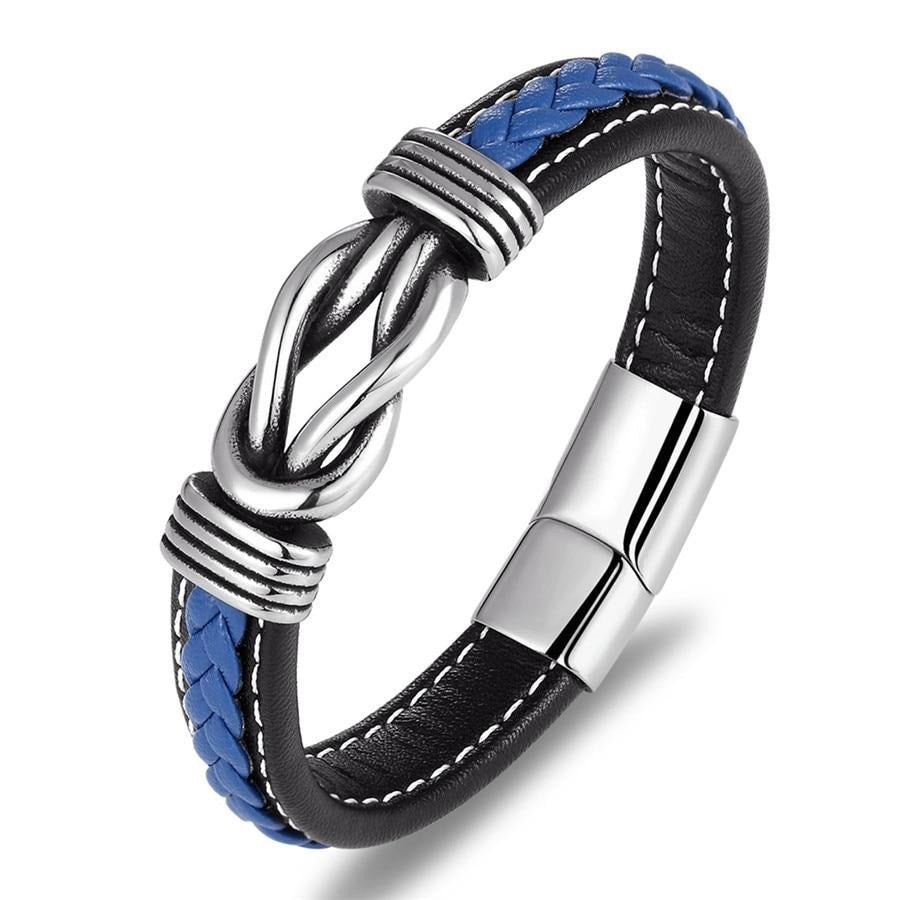 Deluxe Herren-Lederarmband mit unregelmäßigem Grafikdesign – Edelstahl-Akzent