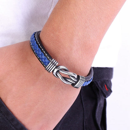 Deluxe Herren-Lederarmband mit unregelmäßigem Grafikdesign – Edelstahl-Akzent
