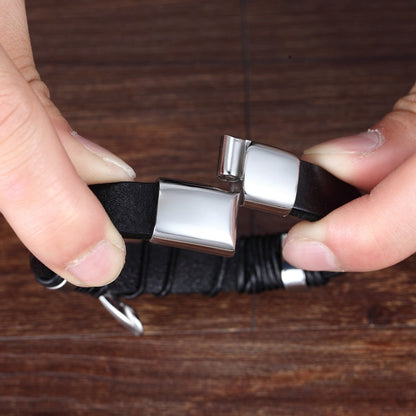 Deluxe Herren-Lederarmband mit unregelmäßigem Grafikdesign – Edelstahl-Akzent